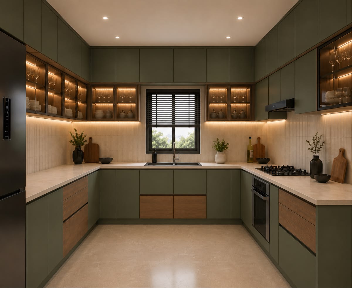 Parallel German-Hardware Kitchen with Under-Cabinet Warm LED Sensor Strip Lights #19
